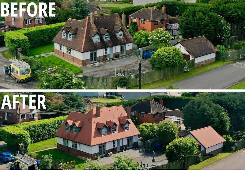 Before and after picture of Roof Cleaning in the East Midlands